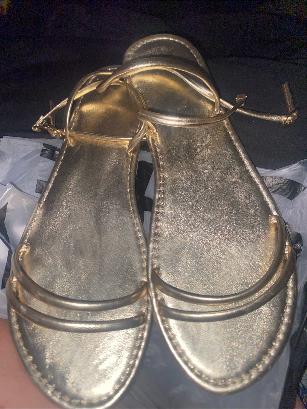 Gold Strappy Women's Flat Sandals